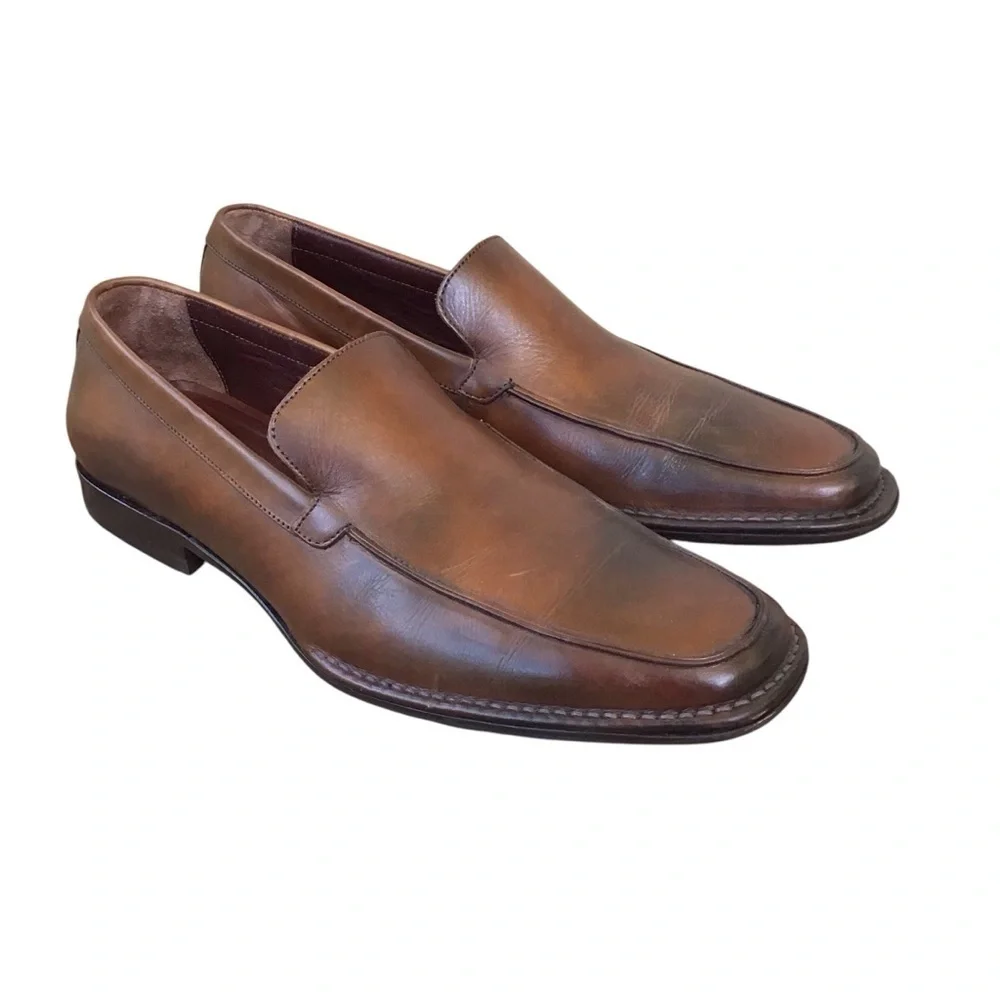 Johnston & Murphy Brown Sheepskin Leather Loafers Made In Brazil